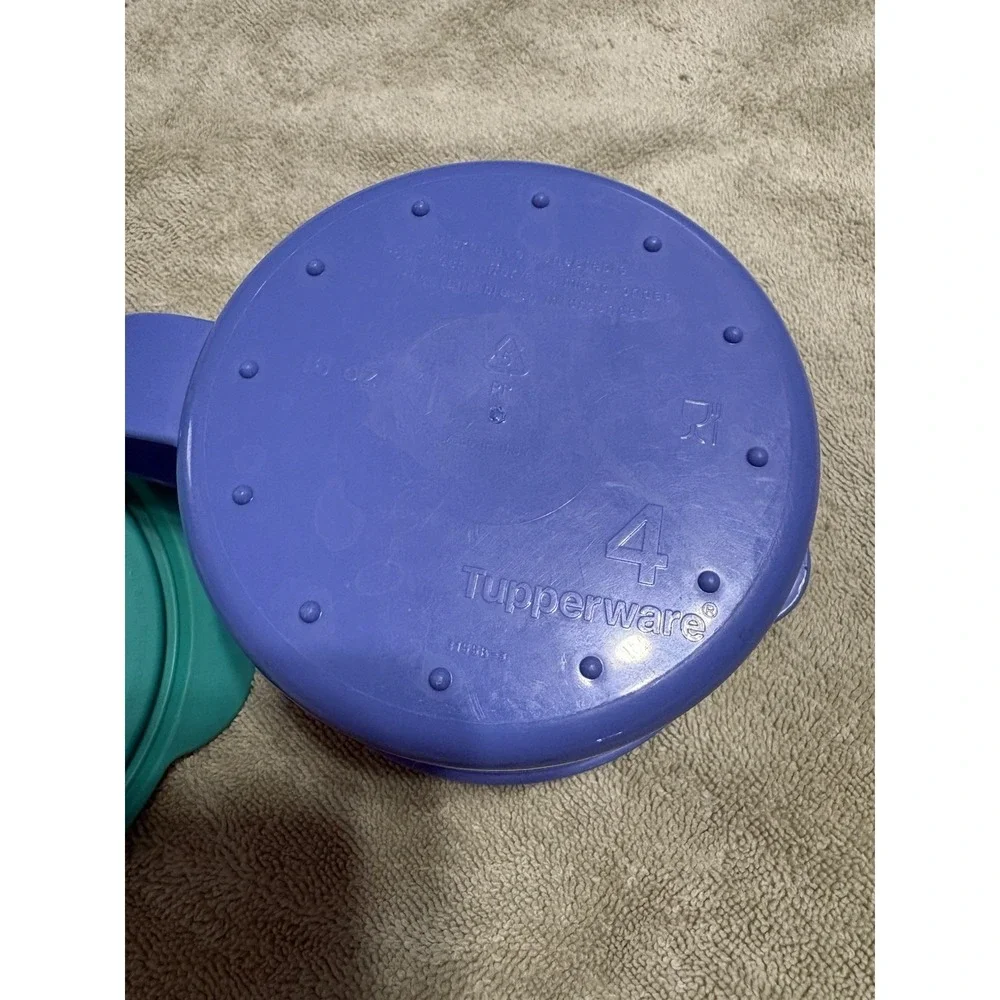 2-Tupperware Crystalwave 16oz Microwave Soup Bowls/Mugs-Blue w/Green Vented Lids